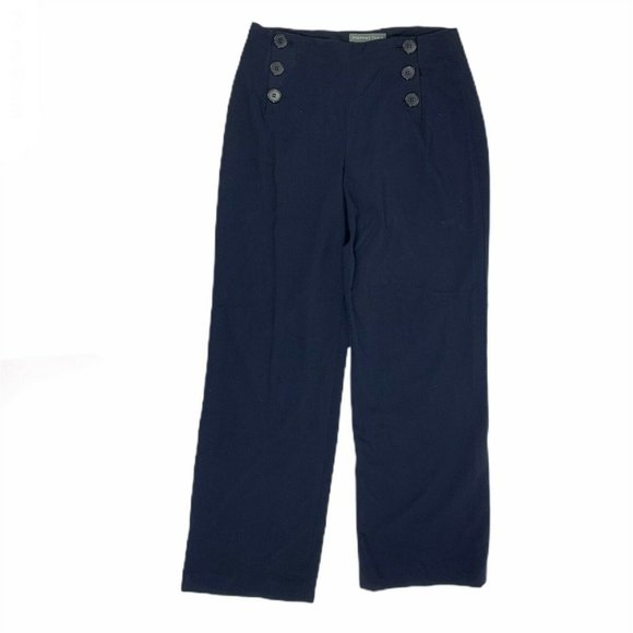 Josephine Chaus Pants - Josephine Chaus 10 Pants Navy Button Flat Front Dress Rayon Stretch Nautical Hig